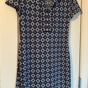 Women’s Small Max Studio Navy Floral-Geo V-Neck Dress